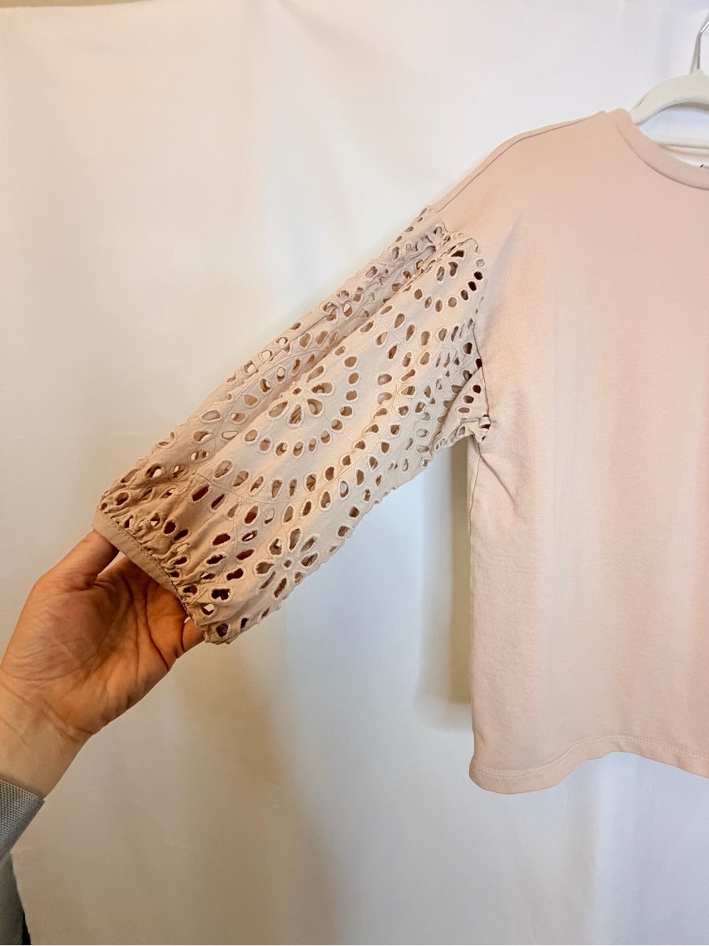 A New Day Puff Sleeve Eyelet Tee in Soft Tan - Picture 3 of 11